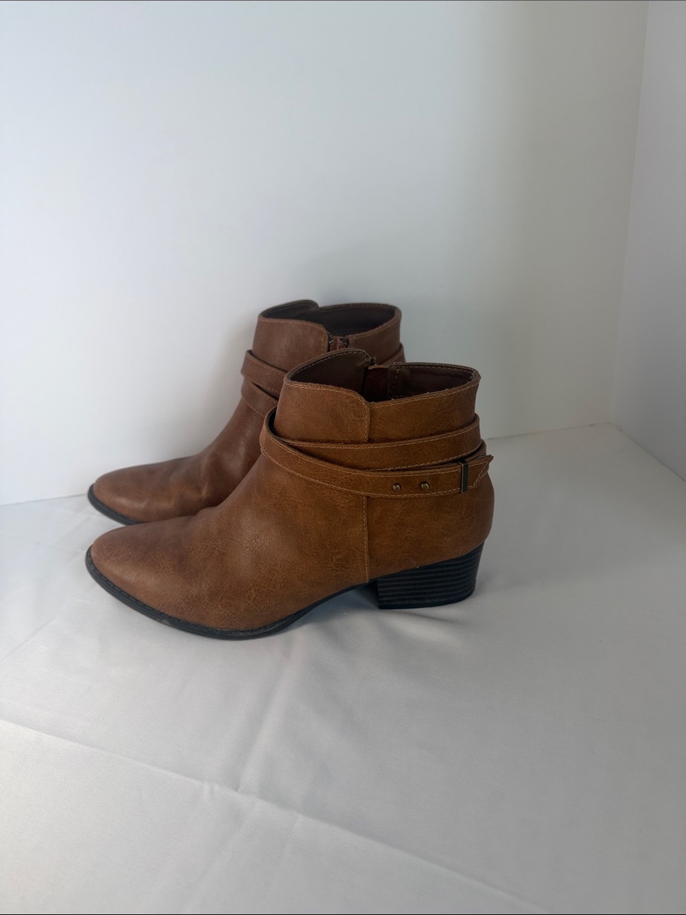 LC Lauren Conrad Cognac Brown Ankle Booties with Wrap Strap